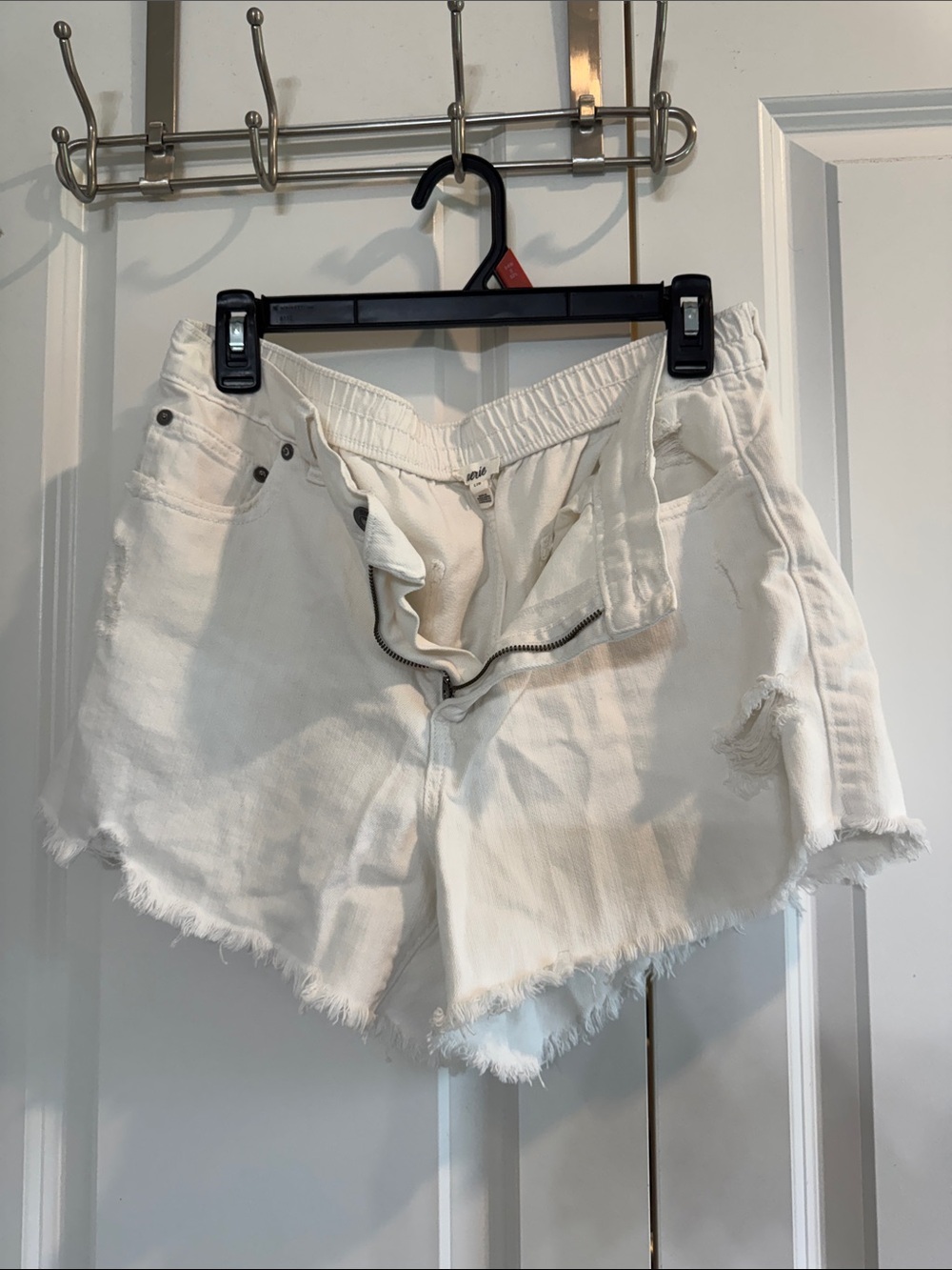 aerie White Frayed Hem High-Rise Jean Shorts